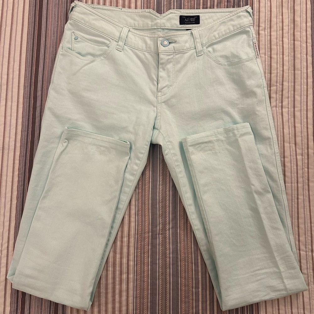 Giorgio Armani Light Green Denim Light Wash Slim Leg Jeans Size 29 x 29